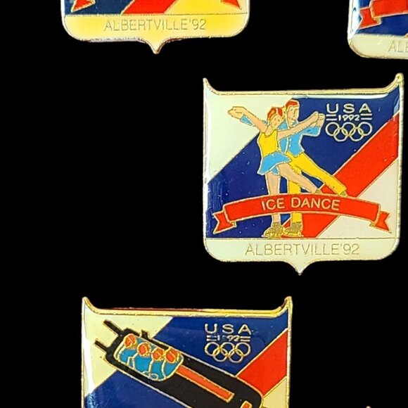 Mix Lot (8) USA 1992 Albertville Pins Lapel Hat‎ WINTER Olympics Pinback Vintage - Picture 2 of 13